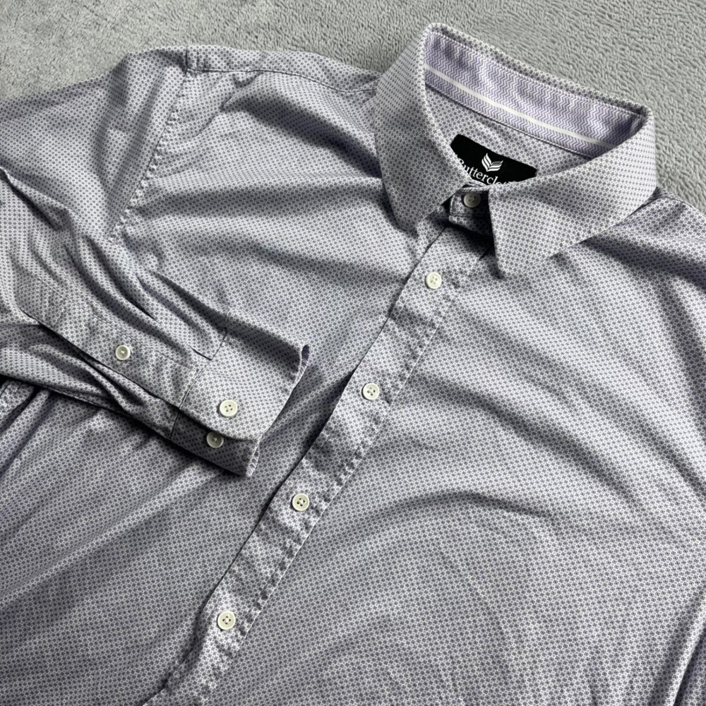 Buttercloth Mens XL Regular Fit Long Sleeve Button Down Shirt Purple Micro Print